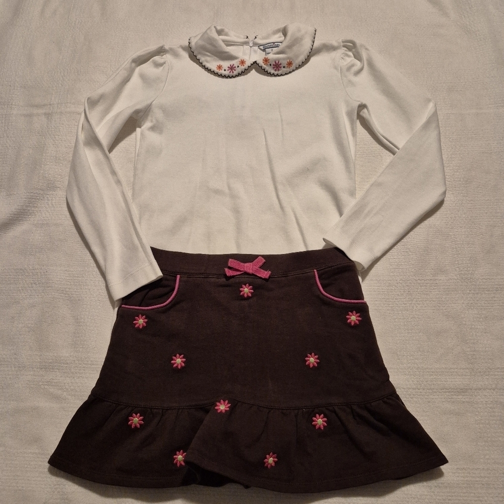 Hartstrings girls size 7 top and skirt set, Embroidered design VGUC